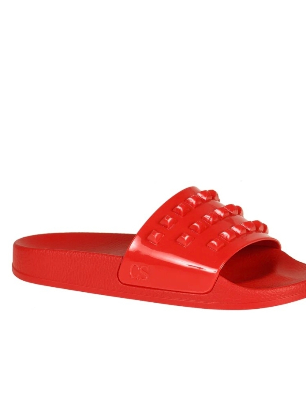 Carmen Sol Franco Red Studded Resortwear Luxe Slide Sandals